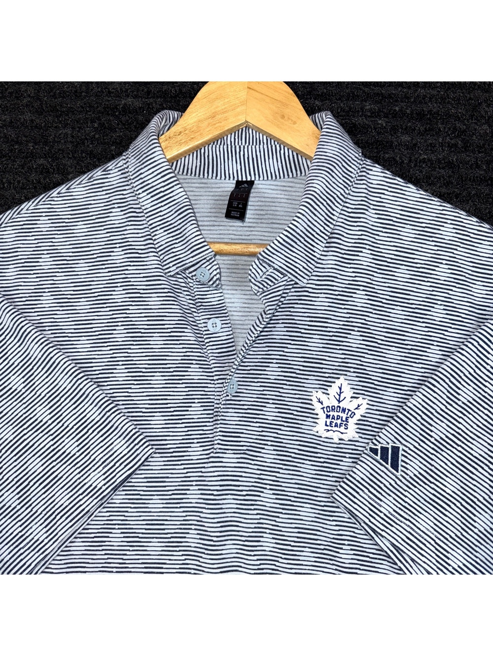 Adidas Toronto Maple Leafs Polo Shirt Mens L NHL Golf Performance Gray Striped